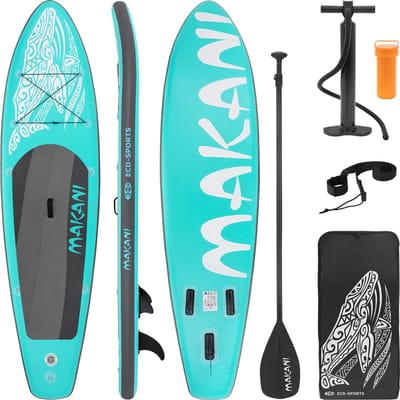ECD Germany Makani opblaasbaar stand up paddle board SUP 320x80x15 cm turkoois PVC-materiaal draagvermogen tot 120 kg met pomp draagtas en accessoires geschikt voor SUP- en surfplankmodellen ideaal voor wateractiviteiten en recreatief gebruik