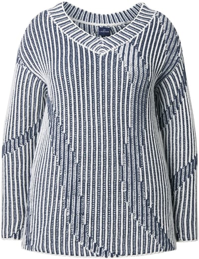 Laurasøn - Dames - Gebreide trui V-hals lange mouw - Marine - Maat 44+