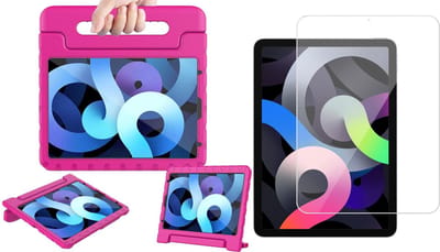Hoes geschikt voor iPad Air 2022 / 2020 10.9 inch - Screen Protector GlassGuard - Kinder Back Cover Kids Case Hoesje Roze & Screenprotector