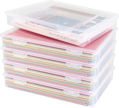 5 Stuks A4 Documentenbox, Kunststof Opbergbox A4 32,5x23x5 Cm, Documenten Opbergdoos van PP met Deksel voor Kantoor, School, Thuisarchief en Papieropslag