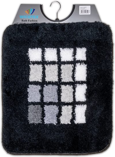 Wicotex - Bidetmat - WC mat - Toiletmat Zwart met witte blokjes - Badmat - Antislip onderkant - Afmeting 50x60cm