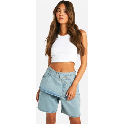 boohoo Dames 2 In 1 Overlay Denim Shorts | Vintage Was | Maat: 34