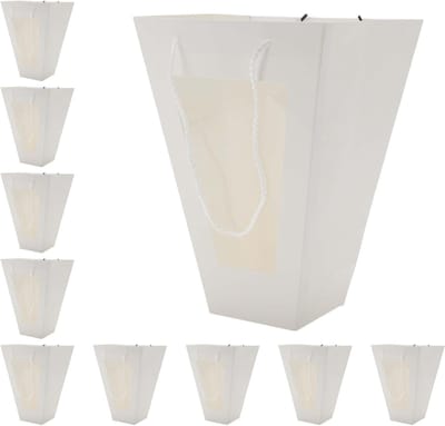 10 stuks bloemenzakken met transparant venster, geschenkverpakking voor bloemen, ideaal voor bruiloften, verjaardagen en Moederdag, 23 x 11 x 33 cm, wit