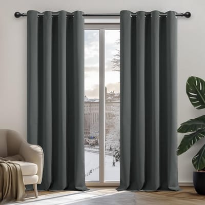 Verduisterende Gordijnen met Ringen, 2 Stuks, W140xH180 cm, Zwartgrijs