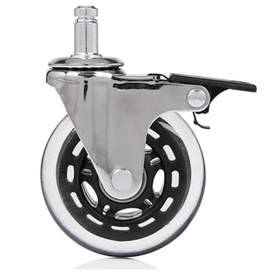 5x ROLO SKATE CT 11mm/75mm met handrem | Harde bodem - Bureaustoelwielen Zilver / Transparant