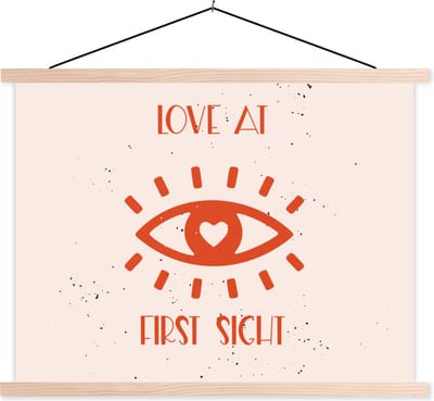 Posterhanger incl. Poster 120x90 cm - Schoolplaat - Liefde - Koppel - Quotes - Love at first sight - Textielposter - Blanke latten