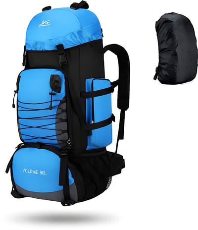 CarryQuest® 90L Tactical Backpack - Waterdichte Trekking Rugzak met MOLLE-Systeem, Compressieriemen & Rugventilatie - Licht Blauw