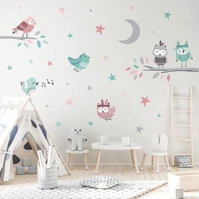 Muurstickers - Uilen en zangvogels - Zelfklevende stickers - 145x110cm