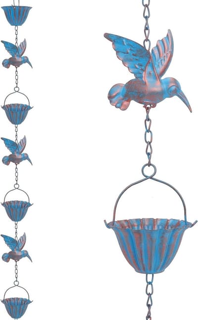 Regenkettingen Voor Dakgoten - Regenpijp Alternatief - Water Afvoeren - Met Kolibrie Decoratie - 24 Meter - Blauw