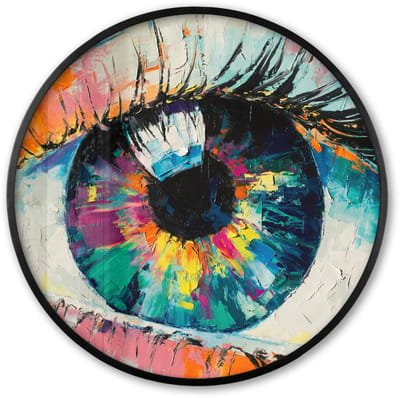Poster in lijst Rond - Fotolijst 60x60 cm - Posters - Schilderij - Olieverf - Oog - Kleuren - Ronde posterlijst zwart - Decoratie - Wanddecoratie woonkamer - Muurdecoratie slaapkamer