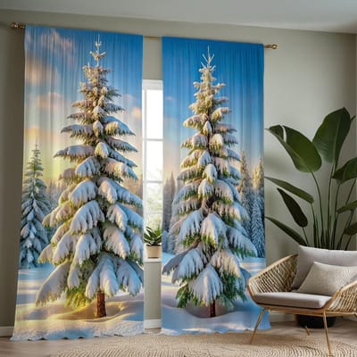 2 stuks HD digitaal gordijn bedrukt wit strik sneeuwvlok kerstboom woondecoratie stijl versierd woonkamer slaapkamer th W52H63inchW132H160cm gray