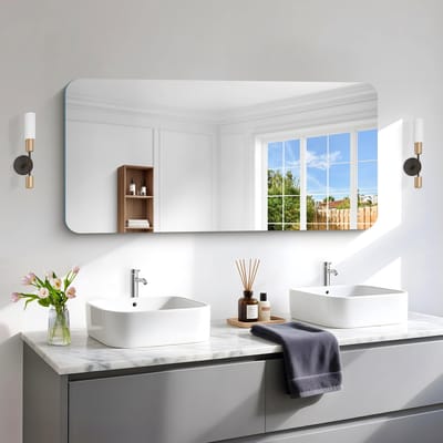 wandspiegel, 60 x 120 cm, frameloze badkamerspiegel met afgeronde hoeken, rechthoekige spiegel voor badkamer, slaapkamer, woonkamer, horizontaal of verticaal