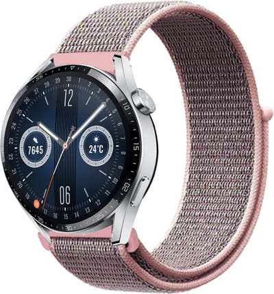 Strap-it Nylon smartwatch bandje - geschikt voor Huawei Watch GT / GT 2 / GT 3 / GT 3 Pro 46mm / GT 4 46mm / GT 5 & 5 Pro (46mm) / GT 4 46mm / GT 5 & 5 Pro (46mm) / GT 2 Pro / GT Runner / Watch 3 - Pro / Watch 4 (Pro) / Watch Ultimate - roze