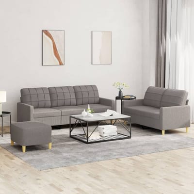 vidaXL - 3-delige - Loungeset - met - kussens - stof - taupe