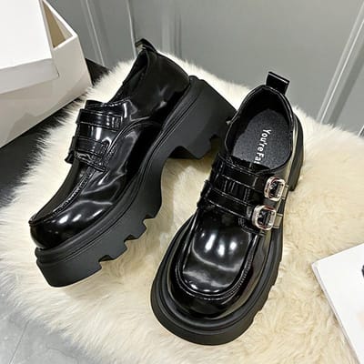 Muffin Platform Zwarte Kleine Leren Schoenen Lente Nieuwe Leren Loafers Damesschoenen Japanse Mary Jane Enkelschoenen 40 gray