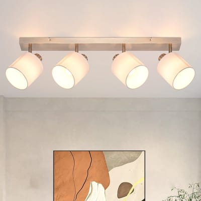 NETTLIFE Opbouwspot - 4-lichts - nikkel - E14 Fitting - met Stof Lampkap - 350° draaibar Plafondspot - Vintage Keukenlamp - Max. 25W - Metaal - voor Slaapkamer | Hal | Woonkamer - Zonder Lichtborn - L 65cm