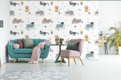 Behang - Fotobehang Katten - Huisdieren - Patronen - Breedte 525 cm x hoogte 350 cm