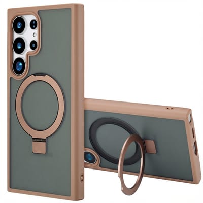 Accezz Hoesje - Geschikt voor Samsung Galaxy S24 Ultra - Ring Stand Backcover met Magnetische Ring - Bruin