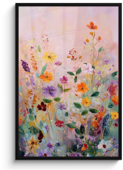 Poster in lijst - Fotolijst 80x120 cm - Posters - Schilderij - Bloemen - Abstract - Kleurrijk - Posterlijst zwart - Decoratie - Wanddecoratie woonkamer - Muurdecoratie slaapkamer
