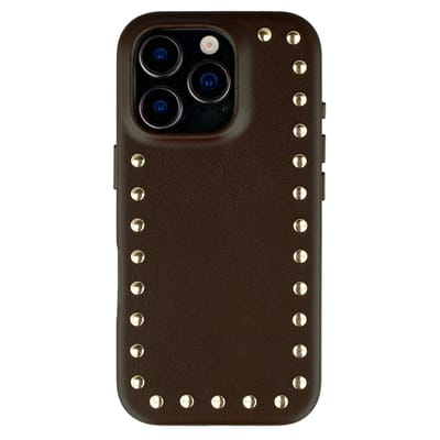 Selencia Hoesje - Geschikt voor Apple iPhone 16 Pro - Studs Backcover geschikt voor MagSafe - Cacao Crush