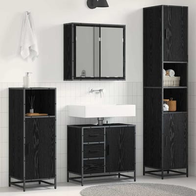 vidaXL - Badkamermeubel - Set - 4 - st - Zwart - Eiken - Bewerkt - hout
