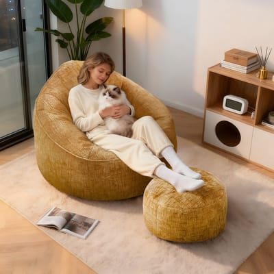 Hiaonyx Zitzak sofa comfortabel zitmeubel voor woonkamer en slaapkamer - met voetenbank - Geel