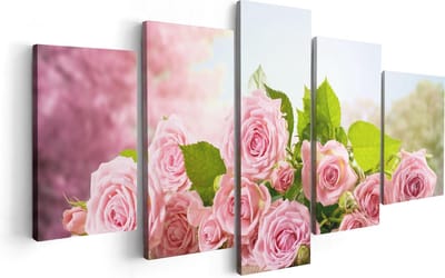 Artaza Canvas Schilderij Vijfluik Boeket Roze Rozen Bloemen - 100x50 - Foto Op Canvas - Canvas Print
