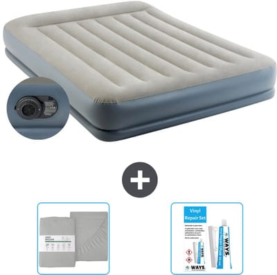 Intex Luchtbed - 2-Persoons - 152 x 203 x 30 cm - Grijs - Inclusief pomp - Hoeslaken en Reparatieset