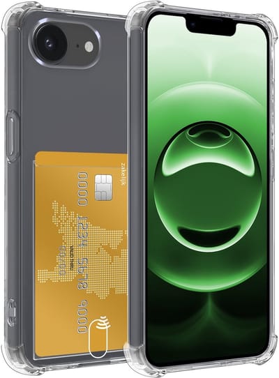 Hoesje Geschikt voor Apple iPhone 16e - Met Pashouder en Kaarthouder - Telefoon Hoes Shockproof - Siliconen Case - Back Cover - Shock Proof - Pasjes Houder - Transparant