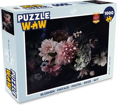 Puzzel Bloemen - Vintage - Pastel - Roze - Wit - Legpuzzel - Puzzel 1000 stukjes volwassenen