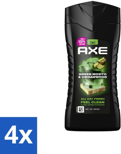 4 x Axe - 3-in-1 Douchegel - Wild Mojito & Cedarwood - 12hrs Long Lasting Scent - 250 ml - Douchegel - Deodorant - Axe - Wild Mojito - Cedarwood