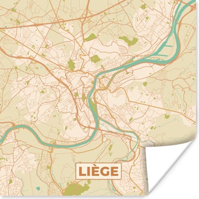 Poster Kaart - België - Stadskaart - Plattegrond - Liège - 100x100 cm XXL