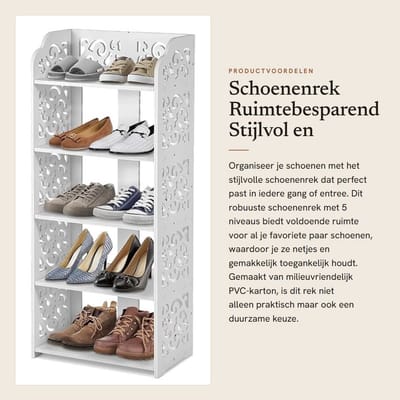 Dailygoods- Schoenenrek 5 Niveaus - Ruimtebesparend - PVC-Karton - Geschikt voor Woonkamer/Slaapkamer - Eenvoudig te Installeren - Milieuvriendelijk - Schoenenopberger