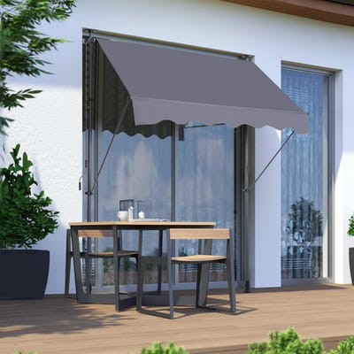 Wishdor Balkonluifel - In Hoogte En Hoek Verstelbaar - Zonder Boren - Voor Balkon En Buitenruimte - Aluminium En Polyester - Donkergrijs - 200 X 150 X 220-310 Cm