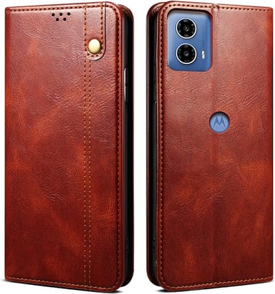 Coverup Hoesje - Geschikt voor Motorola Moto G04(s) / G24 (Power) / E14 Hoesje - Coverup Premium Classic Book Case - Bruin