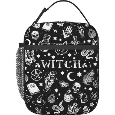 Schedel Kat Maan Gotisch Ontwerp Geïsoleerde Lunchtas voor Vrouwen Kinderen Draagbare Voedseldozen Thermische Lunchbox Tote One Size black