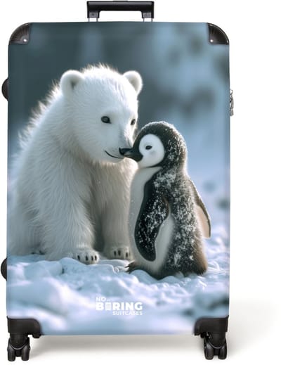 NoBoringSuitcases.com® - Koffer groot - Reiskoffer lichtgewicht - IJsbeer en pinguïn zitten gezamenlijk in de sneeuw - Rolkoffer met 4 wielen - Grote trolley XL - 98 liter bagage