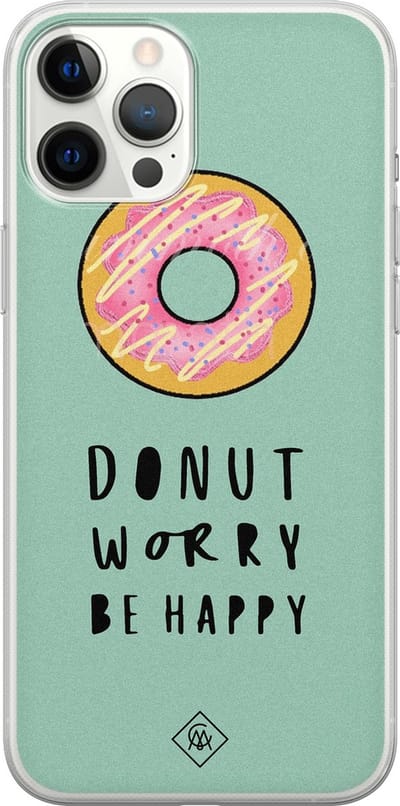 Casimoda® hoesje - Geschikt voor iPhone 12 Pro Max - Donut Worry - Siliconen/TPU telefoonhoesje - Backcover - Snoep - Roze