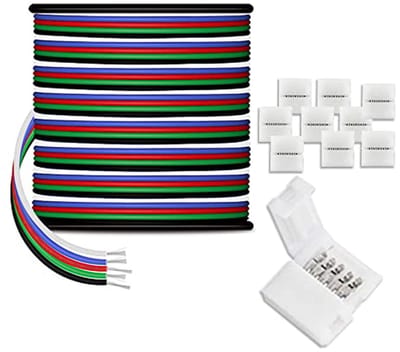 30 m RGBW LED verlengkabel 22 AWG 5-polig 12 V met aansluitingen voor RGBW LED-strips