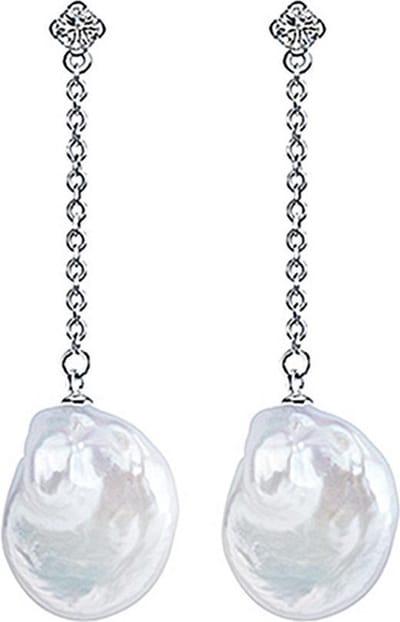 Zoetwater parel oorbellen Bling Dangling Coin Pearl - oorstekers - echte parels - wit - sterling zilver (925) - stras stenen - parel oorbellen dames - parel oorknopje - sieraden doosje