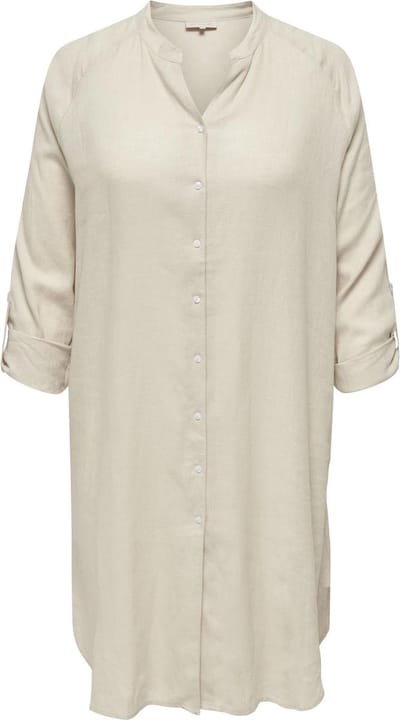 ONLY CARMAKOMA Dames Linnen Blousejurk Grote Maat Basis Lang Overhemd Jurk Mouwen met Omslag
