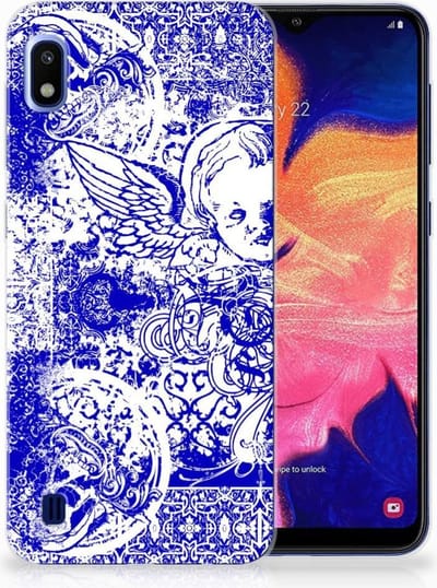 Silicone Back Case Samsung Galaxy A10 Angel Skull Blauw