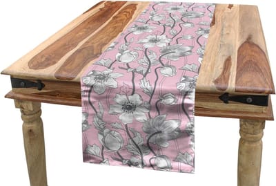 ABAKUHAUS roze en grijs tafelloper, zachte yoga botanisch, eetkamerkeuken rechthoekige decoratieve tafelloper, 40 x 180 cm, rozengrijs