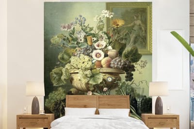 Behang - Fotobehang Stilleven met bloemen en vruchten - Schilderij van Eelke Jelles Eelkema - Breedte 210 cm x hoogte 260 cm