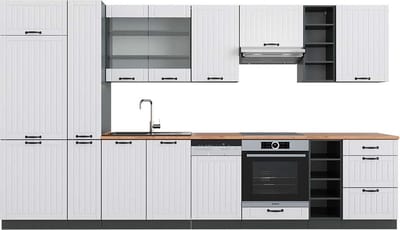Vicco Fame-Line Complete keukeneenheid – 355 cm, WB Eik Landhuis wit/antraciet