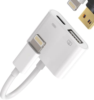 2-in-1 USB Adapter en Oplaadkabel voor iPhone 14 - Lightning Jack, OTG 3.0 Stick, USB Kaartlezer en Splitter voor iPad en Digitale Camera