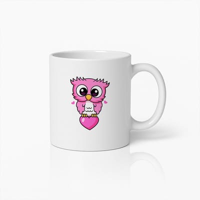 Schattige Roze Uil met Hart Keramische Mok – Leuke Koffiebeker voor Dierenliefhebbers & Valentijnsdag