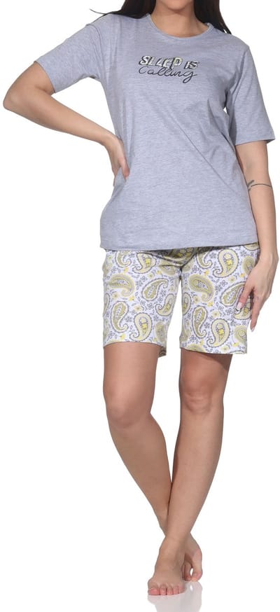 Normann dames shorty pyjama korte mouw met frontprint & paisley ook in grote maten