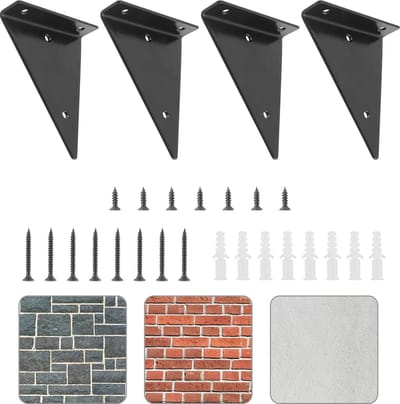 4x Plankdrager driehoek - Wandsteun - voor een plank van 15 tot 25cm - Zwaar uitgevoerd dikker - Verborgen verborgen - Decoratief - Aan de muur gemonteerd - Driehoekige plankbeugel (zwart) - Driehoekige plankbeugels - Plankbeugels