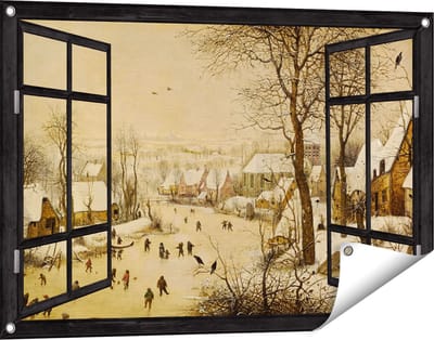 Gards Tuinposter Doorkijk Winterlandschap met Schaatsers en Vogelknip - Pieter Bruegel de Oude - 90x60 cm - Tuindoek - Tuindecoratie - Wanddecoratie buiten - Tuinschilderij